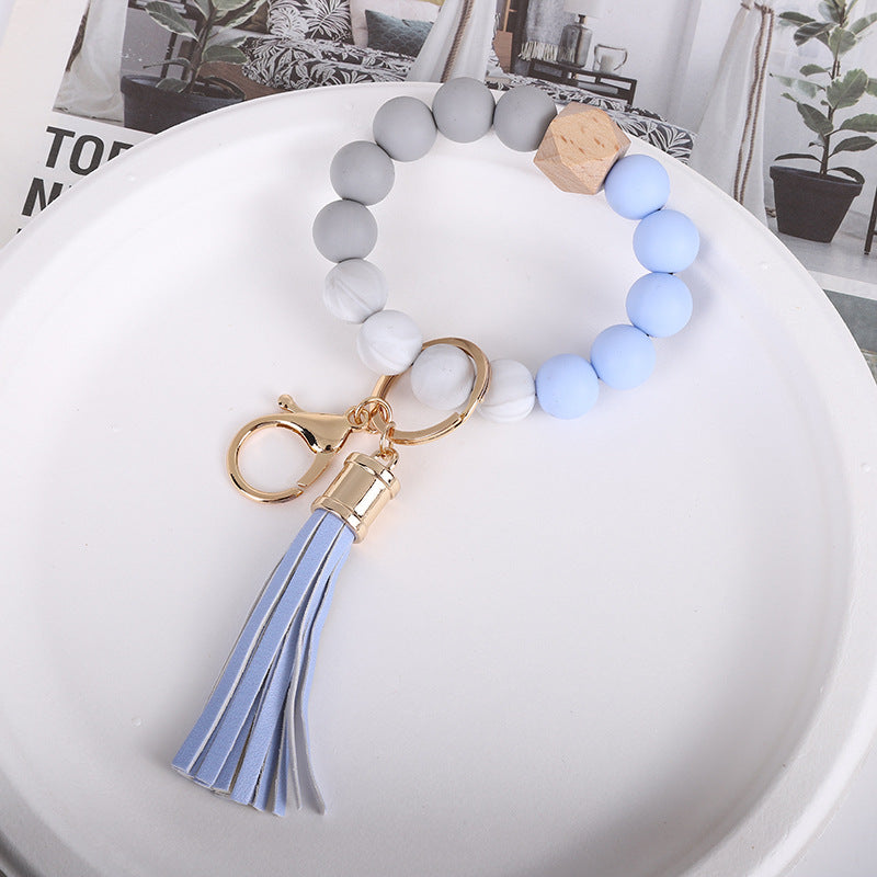 Wholesale Tassel Wood Beads Silicone Keychains
